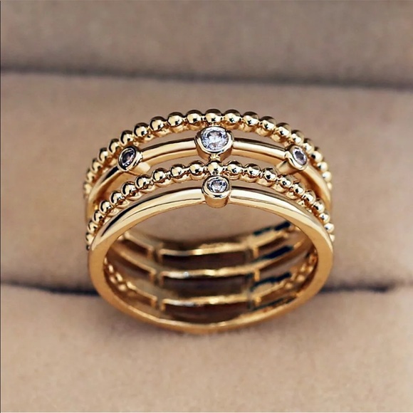 New Women’s yellow Gold Plated Diamond Ring - Picture 2 of 4